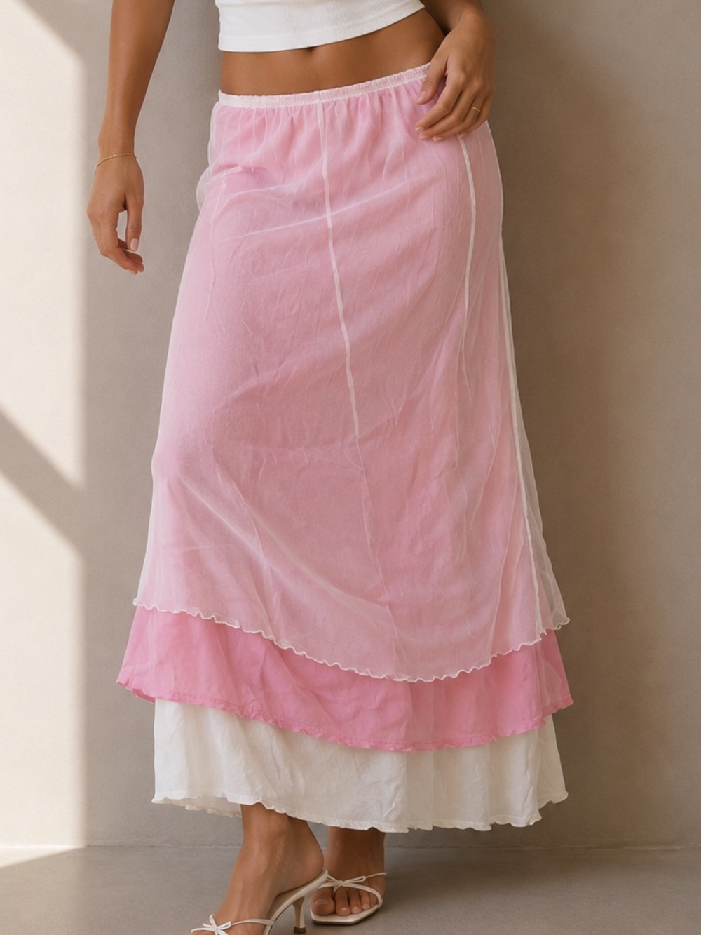 Vintage Le Chateau Fairy Pink Layered Maxi Skirt